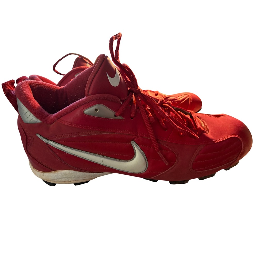 Nike Baseball Cleats Men Size 13 Red Good 311799-611 Mid Top Athletic Shoes